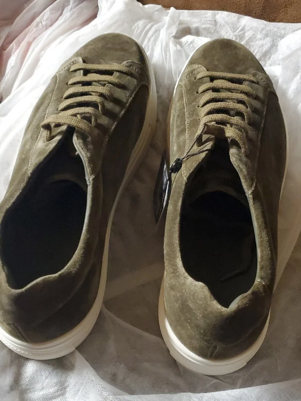 Massimo Dutti Olive Green Suede Low-Top Sneakers